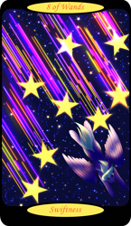 Size: 1500x2591 | Tagged: safe, artist:sixes&sevens, derpibooru import, part of a set, cloudchaser, pegasus, eight of wands, female, flying, minor arcana, night, shooting star, solo, space, stars, tarot card