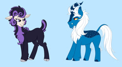 Size: 1280x700 | Tagged: safe, artist:imperiialfrost, derpibooru import, grogar, oc, oc:wintertide frost, kirin, sheep, blue background, kirin-ified, simple background, species swap