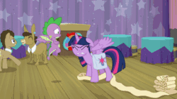 Size: 640x360 | Tagged: safe, derpibooru import, edit, edited screencap, screencap, doctor whooves, matilda, spike, twilight sparkle, twilight sparkle (alicorn), alicorn, donkey, dragon, earth pony, pony, a trivial pursuit, animated, bag, female, flying, male, mare, saddle bag, stallion, this is trivia trot, trivia trot, twilight snapple, winged spike, yelling, zoom