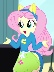 Size: 438x579 | Tagged: safe, derpibooru import, screencap, fluttershy, eqg summertime shorts, equestria girls, steps of pep, cropped, hem, shrug, skirt, wondercolts uniform