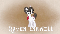 Size: 1365x768 | Tagged: safe, artist:cantersoft, artist:surprisepi, derpibooru import, screencap, raven, pony, unicorn, background, female, glasses, hair bun, necktie, solo