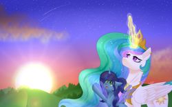 Size: 4040x2500 | Tagged: safe, artist:starflightsparkleyt, derpibooru import, princess celestia, oc, oc:savannah london, alicorn, pony, female, magic, mare, sun work