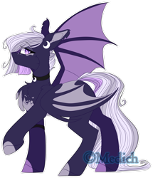 Size: 2269x2643 | Tagged: safe, artist:mediasmile666, derpibooru import, oc, oc only, bat pony, pony, bat pony oc, choker, female, looking at you, mare, profile, simple background, spread wings, standing, transparent background, wings
