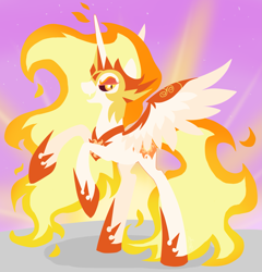 Size: 2401x2497 | Tagged: safe, artist:hellishnya, derpibooru import, daybreaker, alicorn, pony, armor, female, lidded eyes, mare, open mouth, rearing, solo, wings