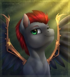 Size: 1086x1200 | Tagged: safe, artist:megabait, derpibooru import, oc, pegasus, pony, artificial wings, augmented, bust, green eyes, male, mechanical wing, portrait, wings