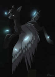 Size: 1280x1801 | Tagged: safe, artist:ajaxorsomething, derpibooru import, oc, pegasus, augmented tail, male, monochrome, neo noir, partial color, solo, stallion