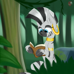 Size: 1280x1280 | Tagged: safe, artist:joaothejohn, derpibooru import, zecora, forest, reading, solo