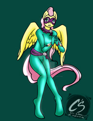 Size: 1024x1326 | Tagged: safe, artist:adhiguna, artist:johnathon-matthews, derpibooru import, fluttershy, saddle rager, anthro, pegasus, unguligrade anthro, breasts, commission, deviantart watermark, hootershy, obtrusive watermark, power ponies, watermark