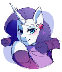 Size: 1920x2208 | Tagged: safe, artist:tsetsera, derpibooru import, rarity, anthro, unicorn, blushing, clothes, dress, ear piercing, earring, eyeshadow, female, implied lesbian, implied rarilight, implied shipping, jewelry, makeup, piercing, simple background, solo, transparent background