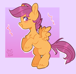 Size: 899x876 | Tagged: safe, artist:nullkunst, derpibooru import, scootaloo, pegasus, pony, chest fluff, female, filly, signature, simple background, solo