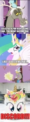 Size: 500x1997 | Tagged: safe, derpibooru import, discord, princess celestia, cake, food, irl, meme, photo, transformation