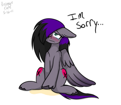 Size: 1761x1536 | Tagged: safe, artist:revenge.cats, derpibooru import, oc, oc:drizzling dasher, pegasus, pony, blushing, colored wings, desperation, emo, frown, gradient wings, need to pee, omorashi, pissing, potty emergency, potty time, puppy dog eyes, simple background, solo, teary eyes, urine, watersports, white background, wings
