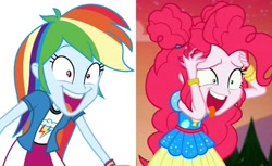 Size: 1024x626 | Tagged: safe, derpibooru import, pinkie pie, rainbow dash, better together, equestria girls, movie magic, sunset's backstage pass!, spoiler:eqg specials, excited, open mouth, pinkie pie is best facemaker, rainbow dash is best facemaker, tongue, tongue out