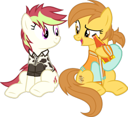 Size: 1517x1387 | Tagged: safe, artist:pegasski, derpibooru import, oc, oc only, oc:anna autumn, oc:bonnie, pony, base used, clothes, female, mare, nuka cola, shirt, simple background, transparent background