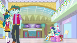 Size: 1417x797 | Tagged: safe, derpibooru import, screencap, bon bon, brim marco, juniper montage, lyra heartstrings, sweetie drops, better together, equestria girls, holidays unwrapped, canterlot mall, dashing through the mall, female, male, shipping fuel