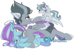 Size: 2698x1775 | Tagged: safe, artist:mediasmile666, derpibooru import, oc, oc only, pegasus, pony, colt, deviantart watermark, ears, female, floppy ears, male, mare, obtrusive watermark, simple background, stallion, transparent background, trio, two toned wings, watermark, wings