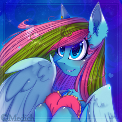 Size: 2449x2449 | Tagged: safe, artist:mediasmile666, derpibooru import, oc, oc only, oc:media smile, pegasus, pony, bust, female, hoof hold, large wings, mare, smiling, wings