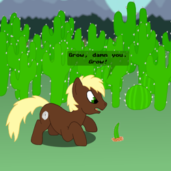 Size: 1024x1024 | Tagged: safe, artist:hakar-kerarmor, derpibooru import, oc, oc only, oc:moebius strip, earth pony, cactus, frown, solo