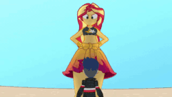 Size: 600x338 | Tagged: safe, artist:a giant woman, derpibooru import, flash sentry, sunset shimmer, equestria girls, angry, animated, belittling, bikini, breasts, cleavage, clothes, downblouse, female, giantess, gif, gritted teeth, humiliation, macro, male, micro, open mouth, rage, rageset shimmer, sarong, shrinking, size difference, swimsuit, verbal abuse, yelling, youtube link
