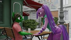 Size: 1920x1080 | Tagged: safe, artist:stellarator, derpibooru import, aria blaze, oc, oc:tokamak, anthro, unguligrade anthro, comic:we will be adored, comic:we will be adored part 12, 3d, blender, comic, cycles, not sfm