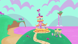 Size: 1147x645 | Tagged: safe, derpibooru import, screencap, rarity, pony, unicorn, my little pony: pony life, the rarest of occasions, spoiler:pony life s02e15, carousel boutique, cloud, gem, no pony, scenery