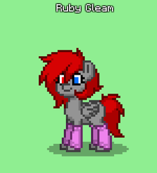 Size: 300x332 | Tagged: safe, derpibooru import, oc, oc only, oc:ruby gleam, pegasus, pony, clothes, female, heterochromia, mare, pegasus oc, pixel art, pony town, socks, solo, solo female