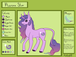 Size: 8335x6258 | Tagged: safe, artist:misskanabelle, derpibooru import, oc, oc only, pony, unicorn, colored, female, horn, leonine tail, mare, reference sheet, signature, smiling, solo, unicorn oc