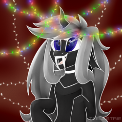 Size: 3000x3000 | Tagged: safe, artist:teelastrie, derpibooru import, oc, oc only, oc:teelas, changeling, changeling oc, female, high res, holiday, simple background, solo