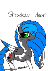 Size: 640x960 | Tagged: safe, artist:beamybutt, derpibooru import, oc, oc only, oc:shadow heart, pegasus, pony, eyelashes, female, mare, pegasus oc, raised hoof, raised leg, simple background, smiling, solo, white background