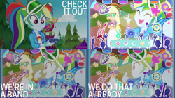 Size: 1280x720 | Tagged: safe, derpibooru import, edit, edited screencap, editor:quoterific, screencap, applejack, rainbow dash, better together, equestria girls, festival filters, ^^, cellphone, crossed arms, cute, dashabetes, devil horn (gesture), duo, duo female, eyes closed, female, filters, geode of super strength, magical geodes, music festival outfit, open mouth, phone, smartphone, smiling