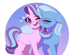 Size: 2400x1800 | Tagged: safe, artist:alexsc112, derpibooru import, starlight glimmer, trixie, pony, unicorn, female, heart, high res, kiss on the cheek, kissing, lesbian, mare, shipping, startrix