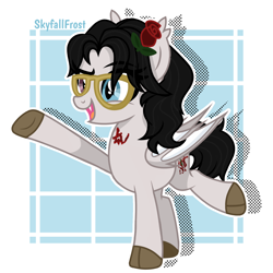 Size: 1448x1448 | Tagged: safe, artist:skyfallfrost, derpibooru import, oc, oc:crimson tide, bat pony, pony, extended trot pose, female, glasses, heterochromia, mare, solo