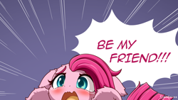 Size: 3200x1800 | Tagged: safe, artist:symbianl, derpibooru import, pinkie pie, earth pony, pony, adorable distress, crying, cute, ears, female, floppy ears, fluffy, open mouth, pinkamena diane pie, sad, sadorable, solo, speech bubble, teary eyes