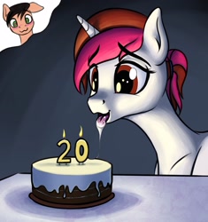Size: 2032x2160 | Tagged: safe, artist:koshakevich, derpibooru import, oc, oc only, oc:vetta, pony, unicorn, birthday, birthday cake, cake, female, food, male, open mouth