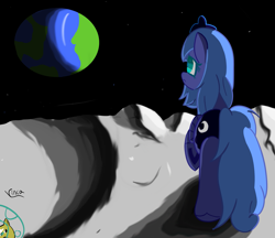 Size: 2329x2011 | Tagged: safe, artist:vinca, derpibooru import, princess luna, alicorn, pony, moon, on the moon, planet, s1 luna, solo, wings