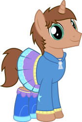 Size: 1516x2262 | Tagged: safe, artist:peternators, derpibooru import, trixie, oc, oc:heroic armour, pony, unicorn, boots, clothes, clothes swap, cosplay, costume, crossdressing, crossplay, dress, equestria girls outfit, hoodie, male, shoes, simple background, stallion, transparent background