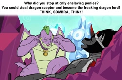 Size: 1280x840 | Tagged: artist needed, safe, derpibooru import, king sombra, spike, anthro, dragon, pony, crystal empire, gigachad spike, invincible, male, meme, older, older spike, stallion, think mark