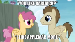 Size: 800x450 | Tagged: safe, edit, edited screencap, screencap, pegasus, pony, duo, episode needed, female, implied applemac, implied incest, implied rarijack, implied shipping, male, mare, stallion