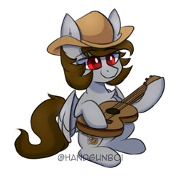 Size: 1333x1333 | Tagged: safe, artist:handgunboi, derpibooru import, oc, oc only, pegasus, pony, guitar, hat, musical instrument, simple background, white background