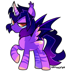 Size: 1280x1280 | Tagged: safe, artist:renhorse, derpibooru import, oc, alicorn, bat pony, bat pony alicorn, pony, bat wings, horn, male, simple background, solo, stallion, transparent background, wings