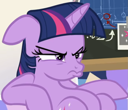 Size: 695x597 | Tagged: safe, derpibooru import, screencap, twilight sparkle, twilight sparkle (alicorn), alicorn, pony, sparkle's seven, angry, chalkboard, cropped, cute, ears, female, floppy ears, friendship throne, grumpy, grumpy twilight, madorable, mare, pouting, sitting, slouching, solo, throne, twiabetes