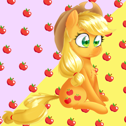 Size: 3000x3000 | Tagged: safe, artist:sweet-shroom, derpibooru import, part of a set, applejack, earth pony, pony, cutie mark, redraw, sitting, solo