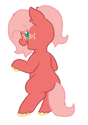 Size: 672x947 | Tagged: safe, artist:admirariadopts, artist:pupinstine, derpibooru import, oc, oc only, oc:peachy blossom, earth pony, pony, baby, baby pony, base used, bipedal, blank flank, cute, female, filly, foal, freckles, offspring, parent:big macintosh, parent:fluttershy, parents:fluttermac, simple background, solo, white background