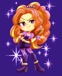 Size: 1679x2048 | Tagged: safe, artist:binco_293, derpibooru import, adagio dazzle, equestria girls, rainbow rocks, chibi, female, gem, looking at you, purple background, simple background, siren gem, smiling, solo, sparkles