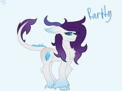 Size: 2048x1536 | Tagged: safe, artist:revenge.cats, derpibooru import, rarity, dracony, dragon, earth pony, hybrid, pony, dragonified, eyeshadow, fangs, gradient hooves, gradient mane, horn, makeup, raridragon, redesign, simple background, species swap, tail spines, unshorn fetlocks