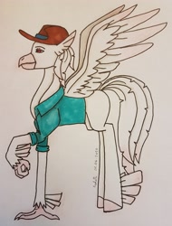 Size: 2609x3440 | Tagged: safe, artist:agdapl, derpibooru import, classical hippogriff, hippogriff, clothes, crossover, female, hat, rule 63, signature, sniper, solo, species swap, team fortress 2, traditional art
