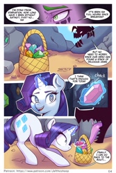 Size: 1365x2048 | Tagged: safe, artist:jafsheep, derpibooru import, rarity, spike, dragon, unicorn, comic:warm embrace, comedy, comic, dialogue, female, funny, male, mare, sequence, shipping, shrunken pupils, sparity, straight, tongue, tongue out