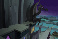 Size: 1600x1073 | Tagged: safe, artist:bluethunder66, derpibooru import, gargoyle, castle mane-ia, season 4, background, castle of the royal pony sisters, night, vector