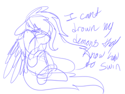 Size: 2048x1536 | Tagged: safe, artist:revenge.cats, derpibooru import, oc, oc:drizzling dasher, pegasus, pony, bring me the horizon, crying, doodle, emo, lyrics, sketch, solo, song reference, text, vent art