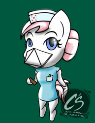 Size: 1024x1326 | Tagged: safe, artist:adhiguna, artist:johnathon-matthews, derpibooru import, nurse redheart, anthro, chibi, commission, deviantart watermark, face mask, mask, obtrusive watermark, scrubs, watermark